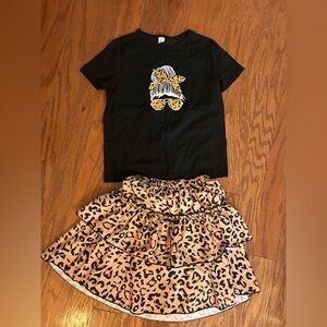 SHEIN Black Tee and Leopard Skirt Set